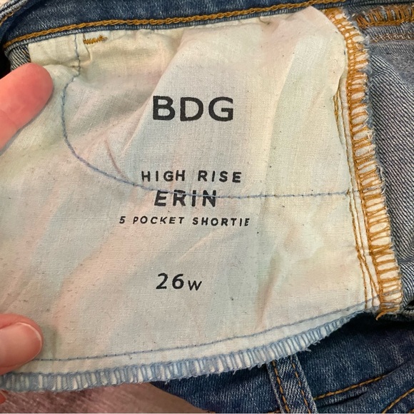 BDG High Rise "Erin" White Stripe Blue 5  Pocket Shortie 26W Small - Picture 4 of 5